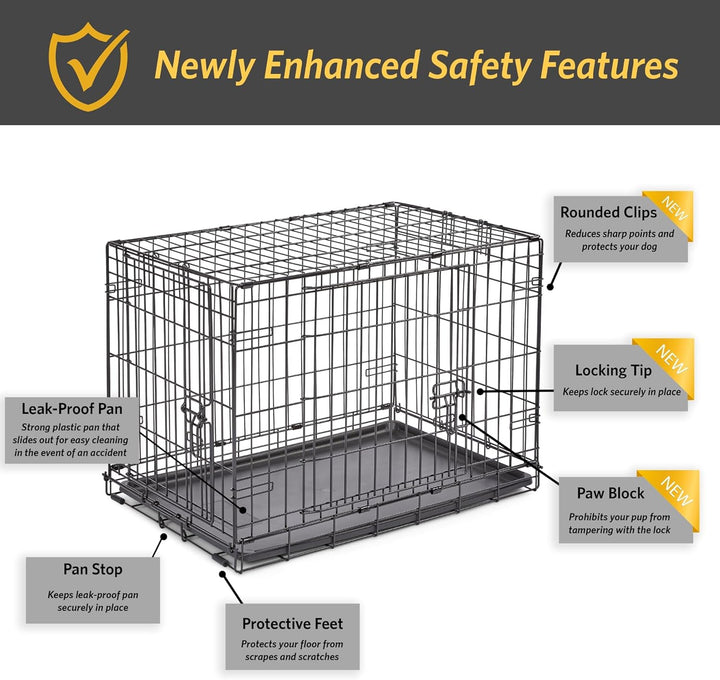 Double Door Folding Metal 30-Inch Dog Crate, Enhanced Security, Includes Leak-Proof Pan & Divider Panel, for Medium-Sized Breeds