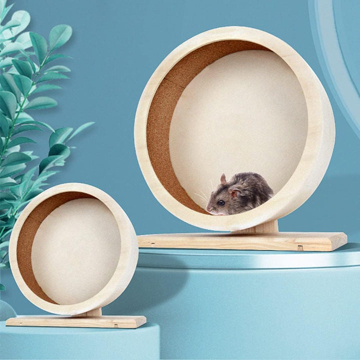 Hamster Wooden Silent Wheel, Small Animal Exercise Wheel Accessories, Quiet Spinner Hamster Running Wheels Prevent Depression Toys for Hamsters, Gerbils, Mice and Other Small Pets (S)