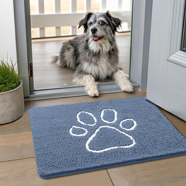 Dog Door Mat for Muddy Paws, Absorbent Dirt Trapper Non Slip Quick Dry Washable Chenille Mat for Mud Dogs, Entry Rug for Indoor and Outdoor (30X20 Inches, Grey)