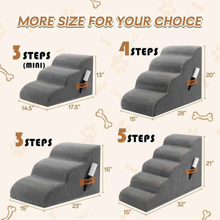 Dog Stairs Ramp for Beds Couches, 15.7” H 33D Extra Wide Pet Steps with Durable Non-Slip Waterproof Fabric Cover, Dog Slope Stairs for Small Dogs and Cats or Pets Friendly, 3-Tiers, Grey