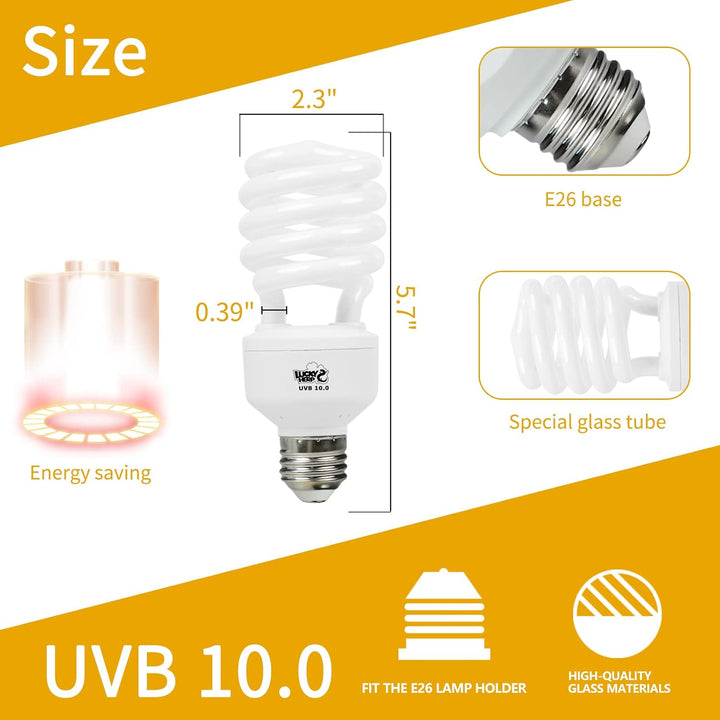 Desert UVA UVB Reptile Light Bulb 10.0 26W Compact Fluorescent Lamp