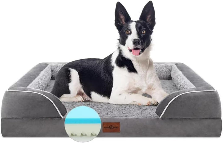Orthopedic Dog Bed for Extra Large Dogs 42X30 Inch, Waterproof Supportive Egg Crate Foam XL Pet Bed with Removable Bolsters, Dog Couch with Washable Cover & Non-Slip Bottom, Grey