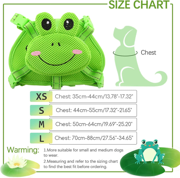 Dog Backpack Harness, No-Pull Dog Backpack with D-Ring for Small Medium Dogs, Cute Self Carrier Backpack for Dogs to Wear, Adjustable Doggy Backpacks for Traveling Camping Hiking, Frog, M