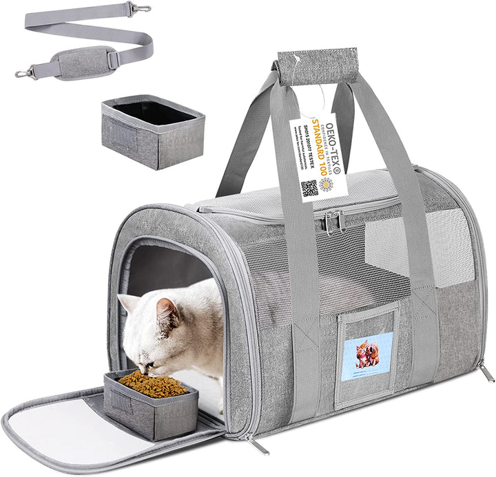 Cat Carrier, Dog Carrier, Pet Carrier Airline Approved for Small Dogs, Kitten Carriers under 15Lb, Collapsible Soft Sided TSA Approved Travel Carrier-Grey