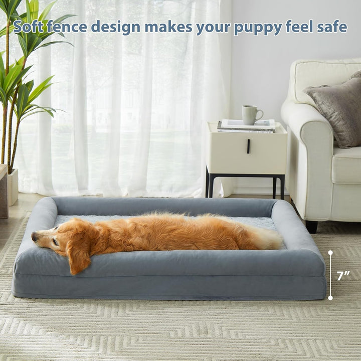 XXL Extra Large Dog Bed, Washable Dog Couch with Removable Waterproof Cover, Orthopedic Large Pet Sofa Bed with Bolster Sides for Sleeping