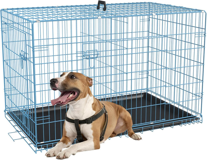 Dog Crate for Small Dogs 24 Inch Folding Metal Wirepet Cage Double Door W/Divider Panel Indoor Outdoor Kennel Leak-Proof Plastic Tray,Black