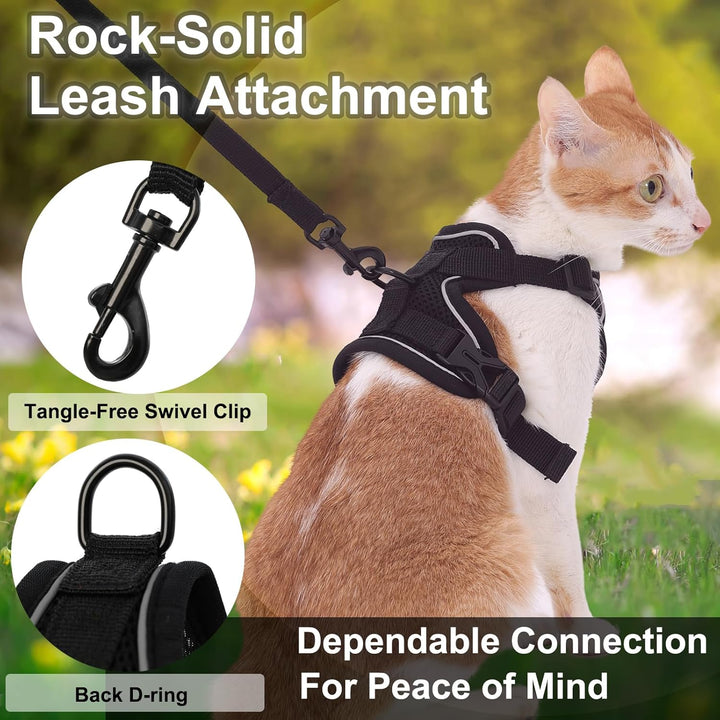 Cat Harness and Leash, Reflective Cat Harness Escape Proof for Walking, Adjustable Kitten Harness and Leash Set, 4 Buckles Easy Control Breathable Cat Vest Harness for All Types of Cats