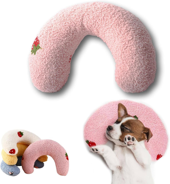 U-Shaped Calming Pillow for Cats and Dogs - Super Soft Plush Fabric, Cozy Headrest, Neck Support for Deep Sleep, Kitten Headrest, Pet Bed (Blue)