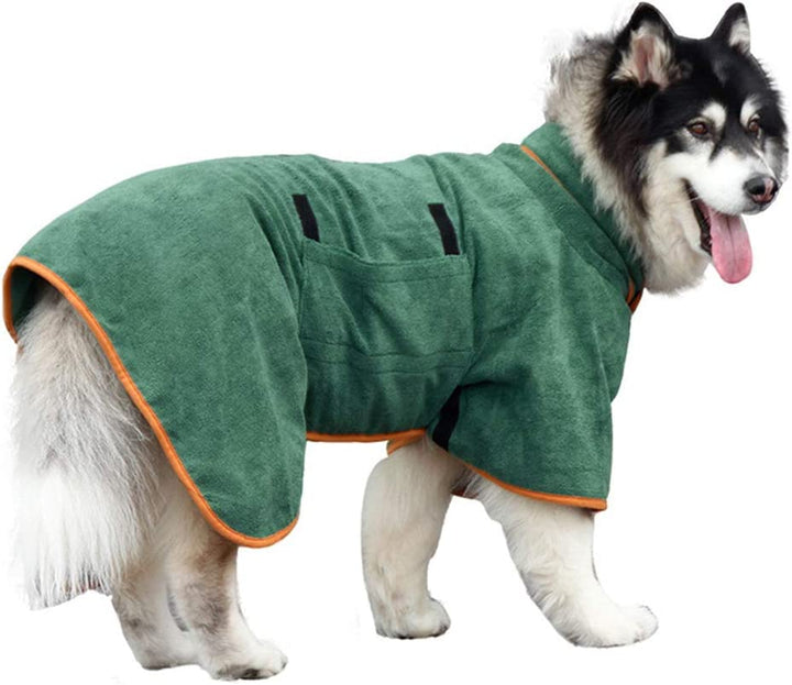Dog Drying Coat Bathrobe Towel, Microfibre Material Fast Drying Super Absorbent Dog Bath Robe, Pet Quick Drying Moisture Absorbing with Adjustable Collar and Waist