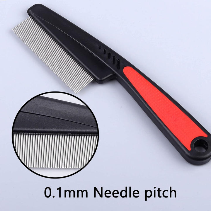 Flea Comb with Rubber Handle, Fine Teeth Grooming Comb for Dogs & Cats (Red)