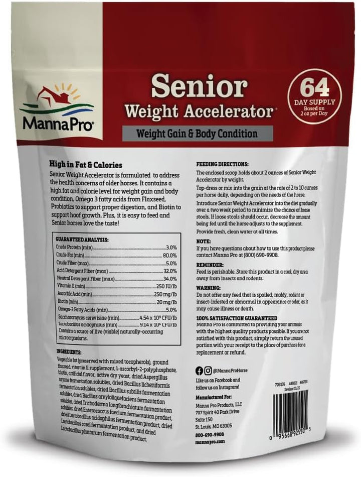 Weight Accelerator for Senior Horses – Weight Gain and Muscle Support Supplement with Omega 3 Fatty Acids and Flaxseed – High-Calorie Feed Topper for Horses – 8 Lb Bag