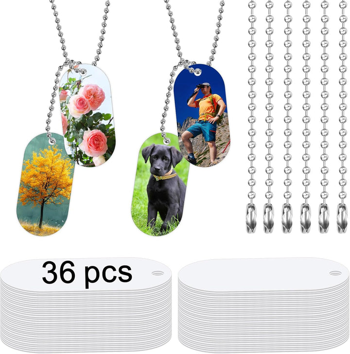 18 Pcs Sublimation Dog Tags Blanks,Sublimation Necklace Blank Metal Sublimation Tag Pendants Double Sided Blank Sublimation Tags,Dog Tag Chain Dog Tag Sublimation Blank Metal