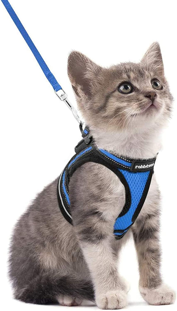 Cat Harness and Leash Set for Walking Escape Proof, Adjustable Soft Kittens Vest with Reflective Strip for Cats, Comfortable Outdoor Vest, Black, S