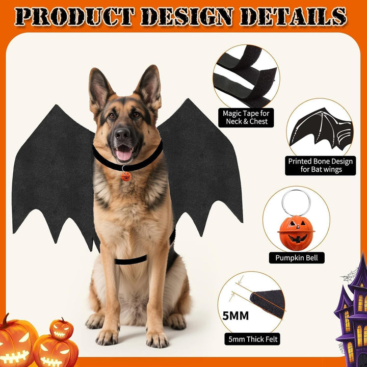 Large Dog Halloween Costumes, Adjustable Dog Bat Wings Costumes for Large Dogs with Pumpkin Bell Skeleton Print on the Back, Pet Costume Halloween Cosplay Party Dress Up, XL Black
