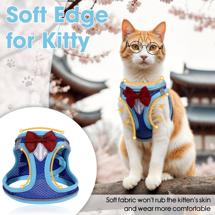 Cat Vest Harness and Leash Set for Walking Escape Proof, Adjustable Kitten Harness Breathable Mesh with Reflective Strips Harness for Kitty Puppy Bunny (Blue, XS)