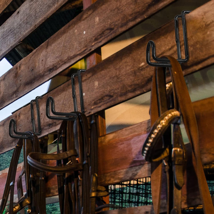 2 Pieces 4 Inch Tack Hook over Rail Bridle Hooks Heavy Duty Horse Water Bucket Hangers Metal Stall Hooks for Horses Tough Horse Halter Rack for Fishing Saddle Fence Door Holder