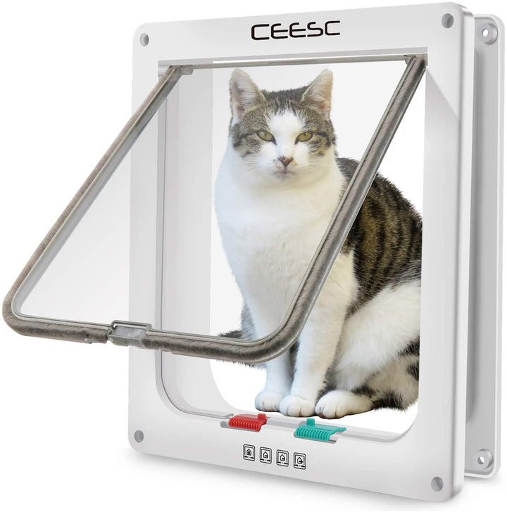 Extra Large Cat Door (Outer Size 11"X9.8"), Weatherproof, White, ABS Material, 4-Way Locking Flap for Cats & Dogs up to 25.54 Lbs