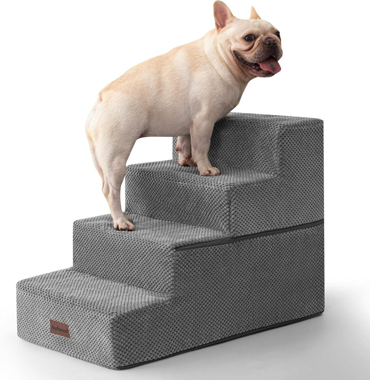 Dog Stairs for Small Dogs & Cats, 3-Step Non-Slip Pet Steps for Couch Sofa and Chair, Grey, 13.6" H