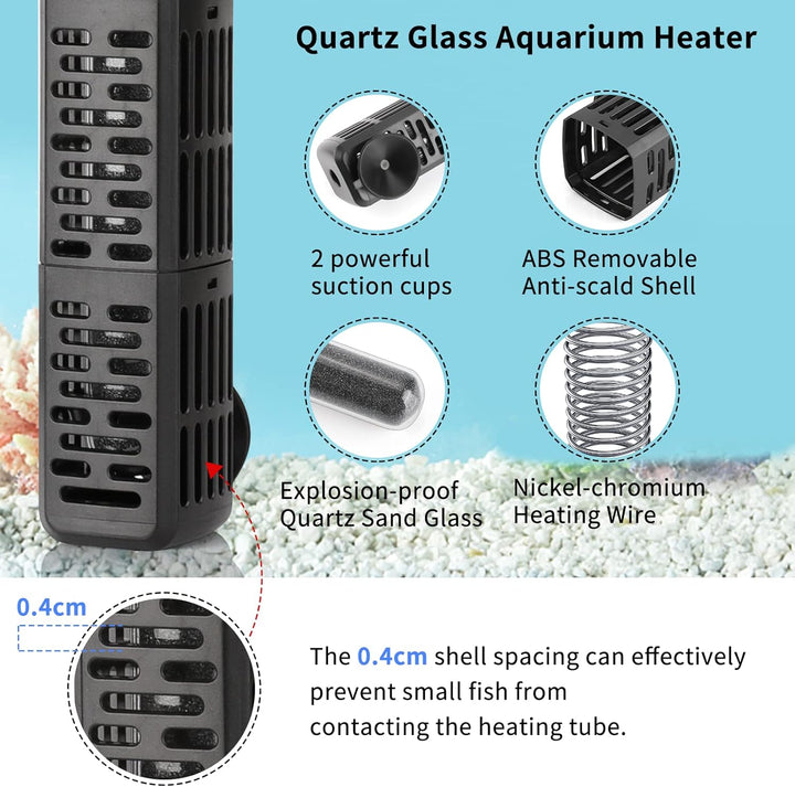 Aquarium Heater, 50W/100W/200W/300W/500W Submersible Fish Tank Heater with Over-Temperature Protection and Automatic Power-Off When Leaving Water for Saltwater and Freshwater