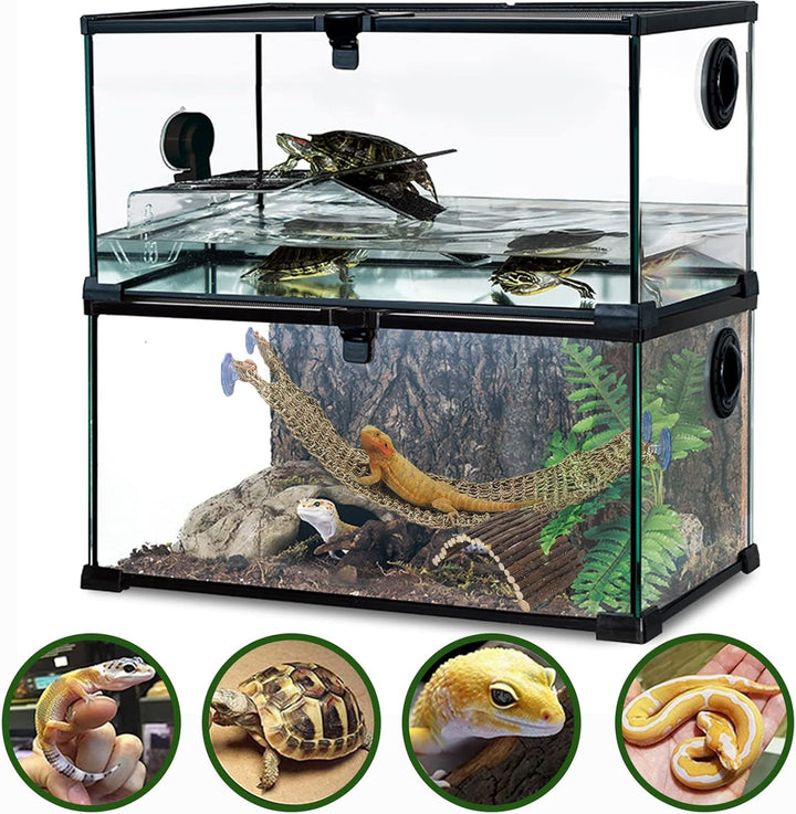 Bearded Dragon Tank Accessories, Large Reptile Bridge Hammock Flexible - Jungle Climbing Vines and Leaves with Suction Cups Habitat Décor for Hiding& Climbing Snake Gecko Lizard Chameleon