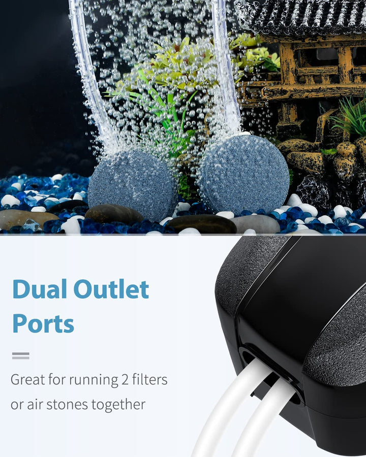 Aquarium Air Pump Dual Outlet Fish Tank Aerator with Accessories for 5-200 Gallon Tank