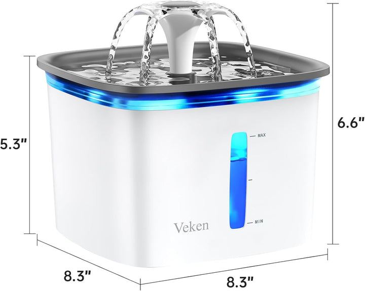 Innovation Award Winner 95Oz/2.8L Pet Fountain, Automatic Cat Water Fountain Dog Water Dispenser with Replacement Filters for Cats, Dogs, Multiple Pets (Grey, Plastic)