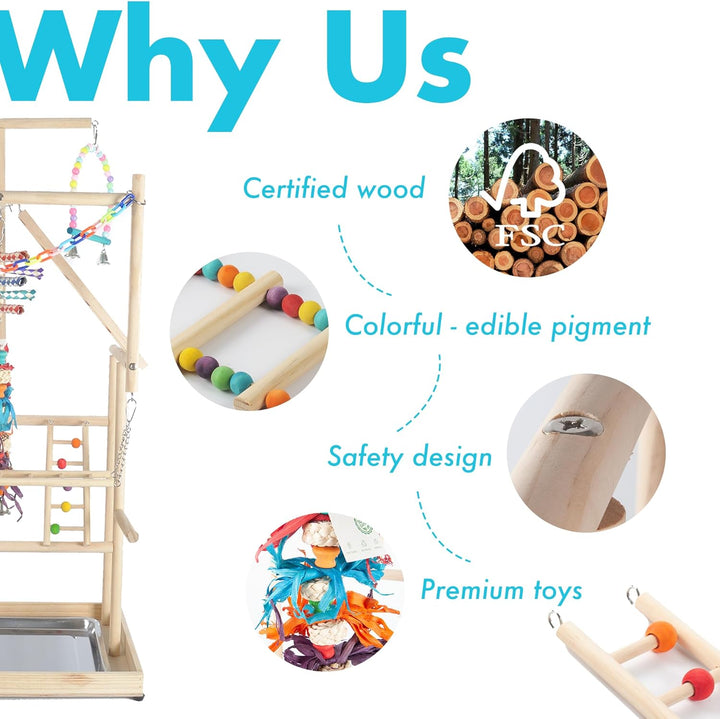 Parrot Playground Large 4 Layers - Small Bird Playground Parakeet Play Stand Bird Gym Parrots Playpen Play Playstand Parrot Tree for Cockatiel Lovebirds Conure Cockatoos Finch Budgies