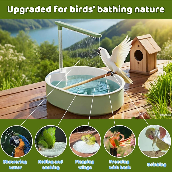 Parakeet Bird Bath for Cage Indoor, Parrot Bird Shower Budgie Bath Splash Guard, Automatic Circulating Water Bathtub for Pet Bird, Lovebird, Cockatiel, Finches, Cockatoo, Conure