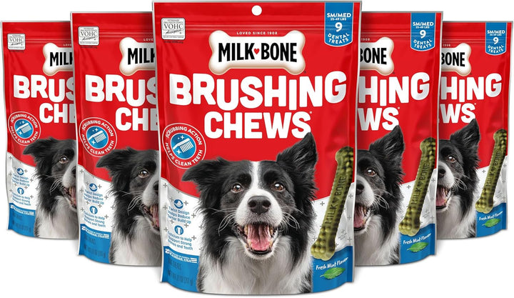 Brushing Chews Daily Dental Dog Treats, Fresh Mint Flavor, Small/Medium, 25 Count