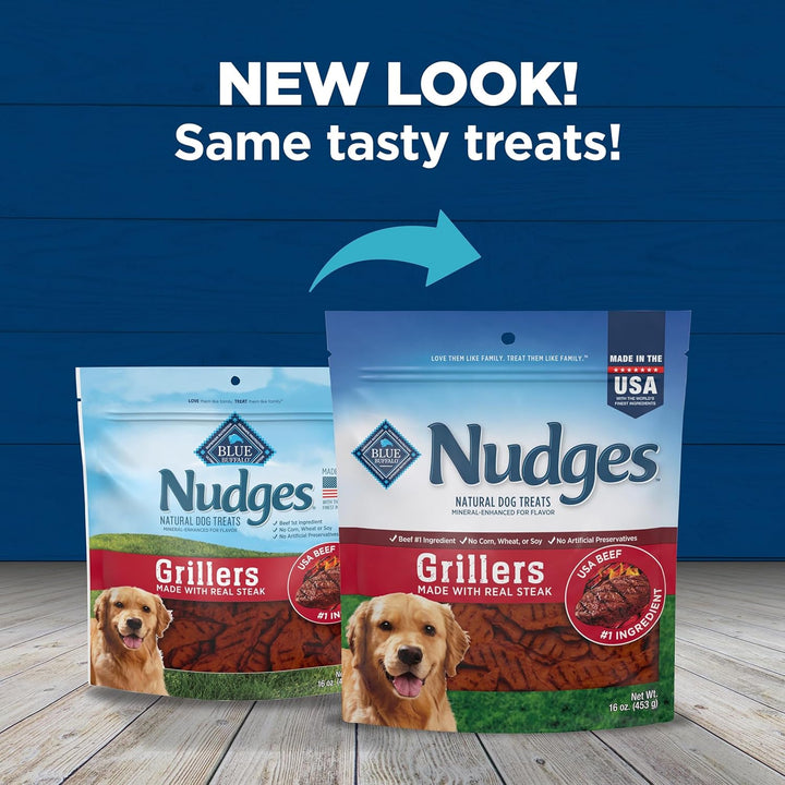 Nudges Grillers Natural Dog Treats, Made in the USA with Real Steak, 16-Oz Bag