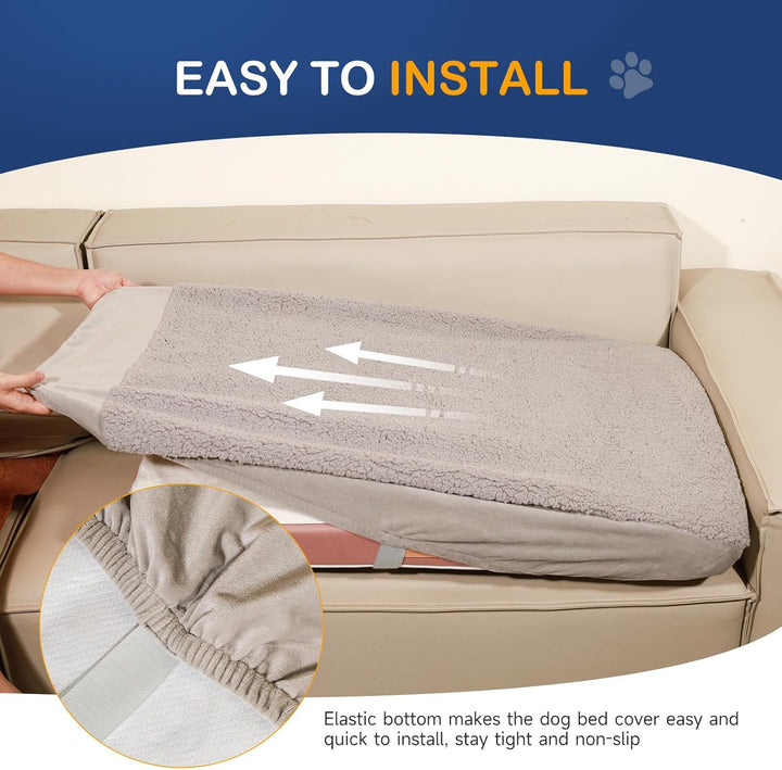 Dog Bed Covers Replacement Washable, Waterproof Dog Sofa Cover Ultra Soft Plush, Quilted, Pet Bed Cover for Cat, Cover Only (Grey, 35.0" L X 23.0" W X 6.5" Th)