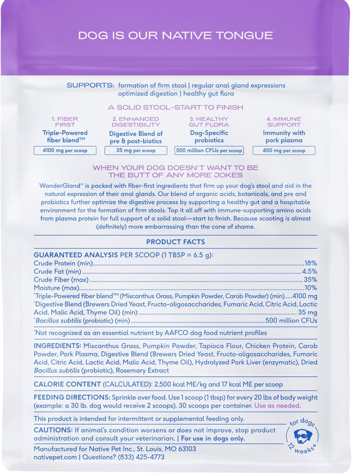 Wondergland - Dog Anal Gland Treatment Using Fiber for Dogs - Prevent Scooting for Dogs Anal Gland Supplement Including Dog Gut Health Probiotics for Anal Gland Support - 30 Scoops