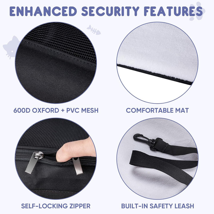 Cat Carrier, Puppy Dog Carrier for Small Medium Pets up to 15 Lbs, Soft-Sided Dog Travel Bag with Safety Zippers, Collapsible Pet Carrying Case (Black, L, 17"X11"X11")