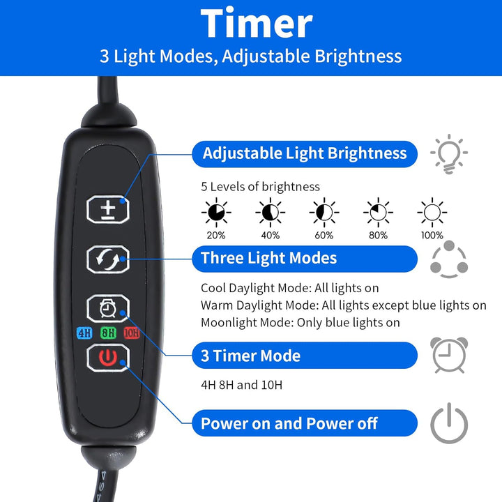 LED Aquarium Light for 18 to 24 Inch Fish Tank, Auto on off with Timer, Full Spectrum, Adjustable Brightness, Daylight Moonlight Mode, for Fresh Water Low-To-Mid Light Plants