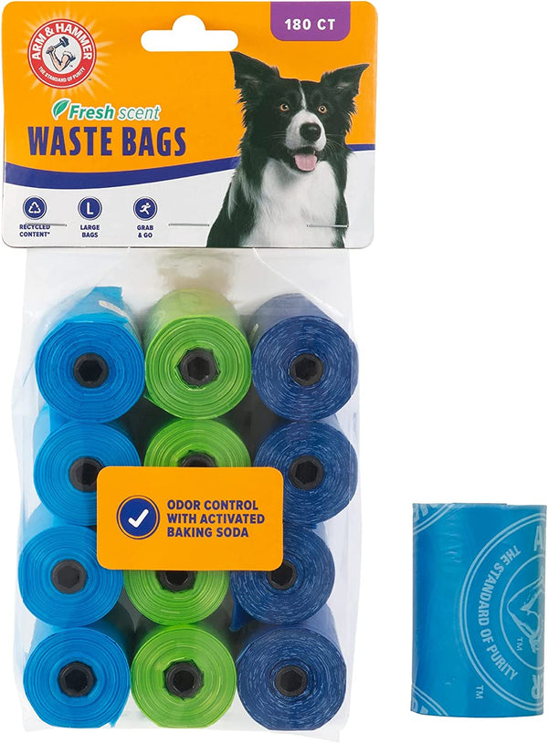 Easy-Tear Disposable Dog and Cat Waste Bags with Activated Baking Soda, 180 Dog Poop Bags, 9 X 14 Inches