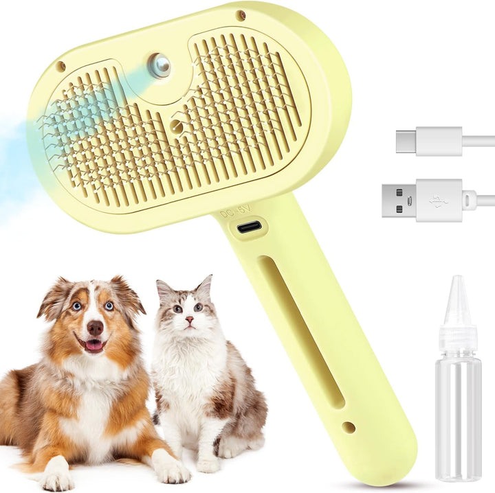 3 in 1 Cat Steam Brush, Pet Steam Brush for Cat Dog Long Short Haired, Pet Spray Hair Removal Comb for Small Animals Shedding & Grooming, Water Mist Spray Brushes with Release Button(White)