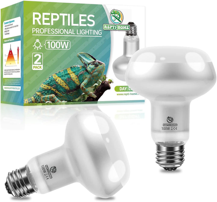 Reptile Heat Lamp Bulbs, Simulate Natural Sunlight Heat Light Bulb, 2 Pack 100W Amphibian Terrarium Basking Spot Lamp for Reptile, Bearded Dragon, Lizard, Turtle, Snake