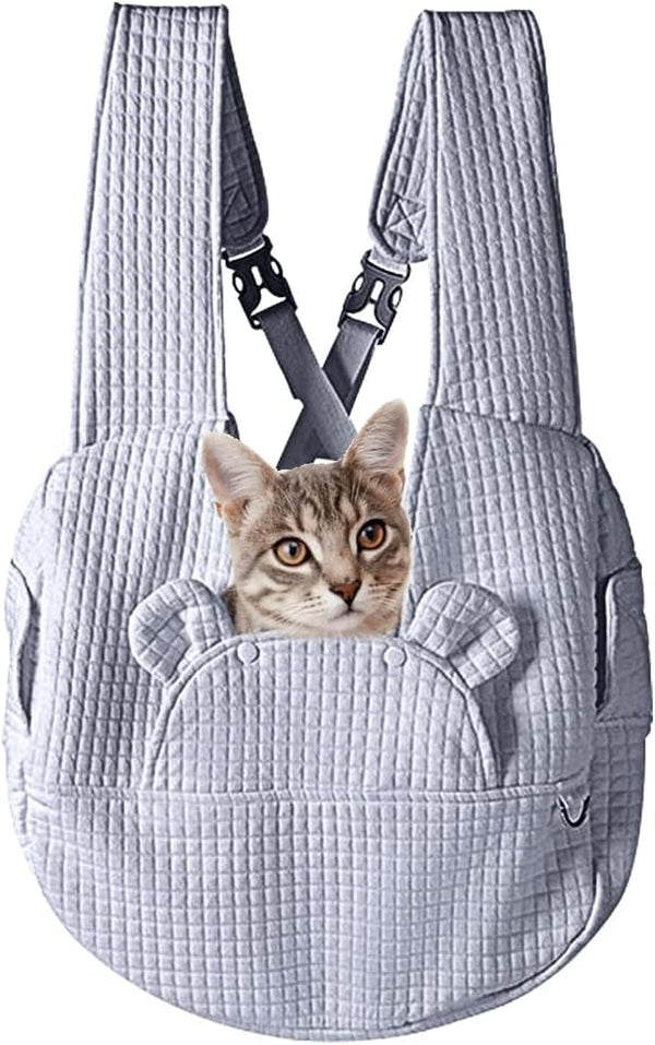Geerlaqaly Pet Bag, Waffle Pattern Portable Soft Backpack for Outings, Cat and Dog Travel Camping Sightseeing Cross Chest Bag, with Adjustable Side Windows, Weighing Less than 13 Pounds,Grey