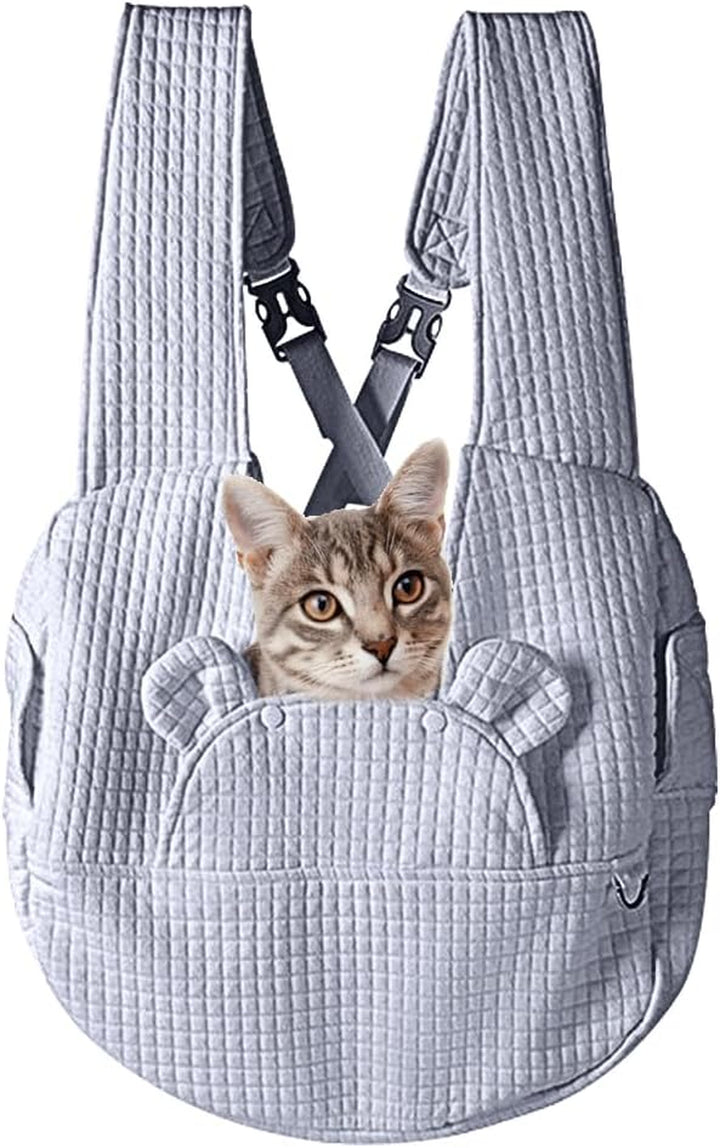 Geerlaqaly Pet Bag, Waffle Pattern Portable Soft Backpack for Outings, Cat and Dog Travel Camping Sightseeing Cross Chest Bag, with Adjustable Side Windows, Weighing Less than 13 Pounds,Grey