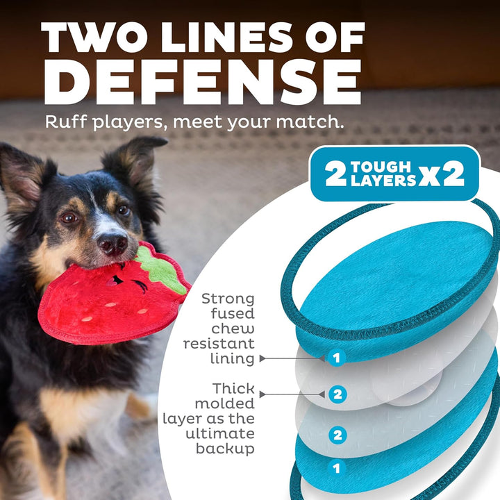 Tough Skinz Durable Squeaky Dog Toy with Two Tough Layers, Strawberry, Red, Medium