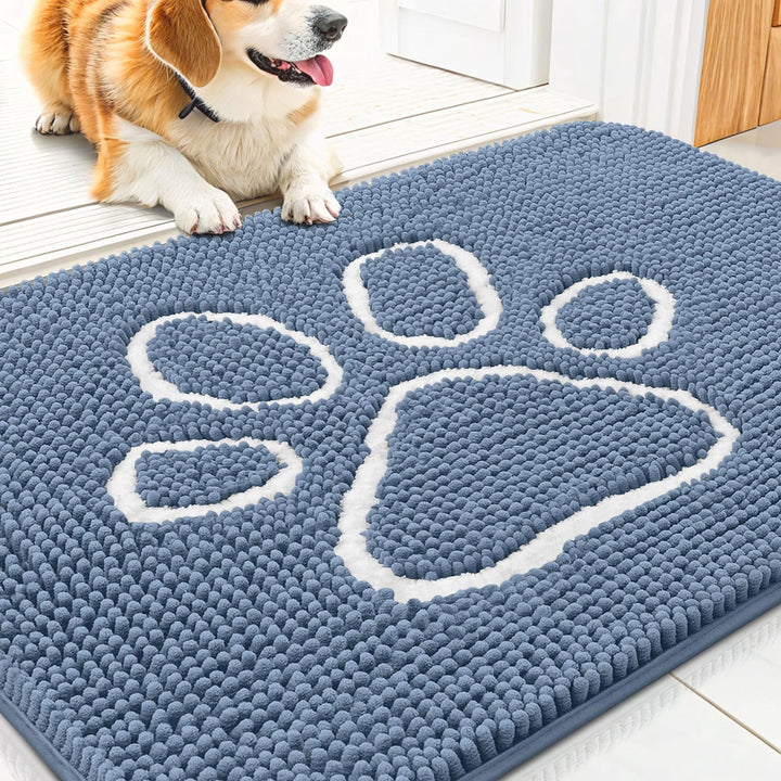 Dog Door Mat for Muddy Paws, Absorbent Dirt Trapper Non Slip Quick Dry Washable Chenille Mat for Mud Dogs, Entry Rug for Indoor and Outdoor (30X20 Inches, Grey)