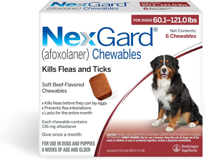® (Afoxolaner) Flea and Tick Protection for Dogs Oral Soft Beef Flavored Chewables, 24.1 to 60 Lbs. (Purple Box) 6 Chews (6 Month Supply)