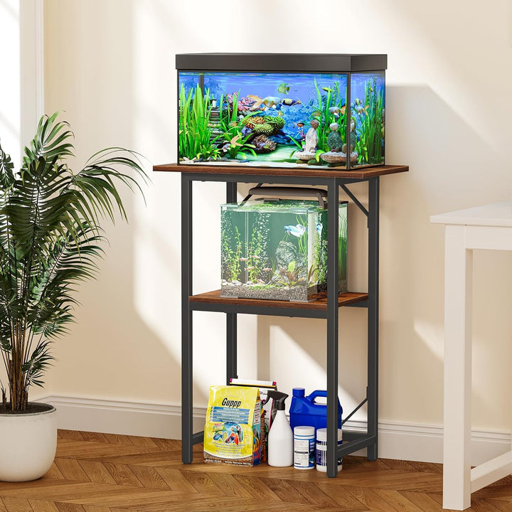 10-20 Gallon Fish Tank Stand, Aquarium Stand 2-Tier Storage Shelves, Heavy Duty Terrarium Stand for Home Office Fish Tank Shelf, 24" L X 11.8" W X 30.7" H, Rustic Brown