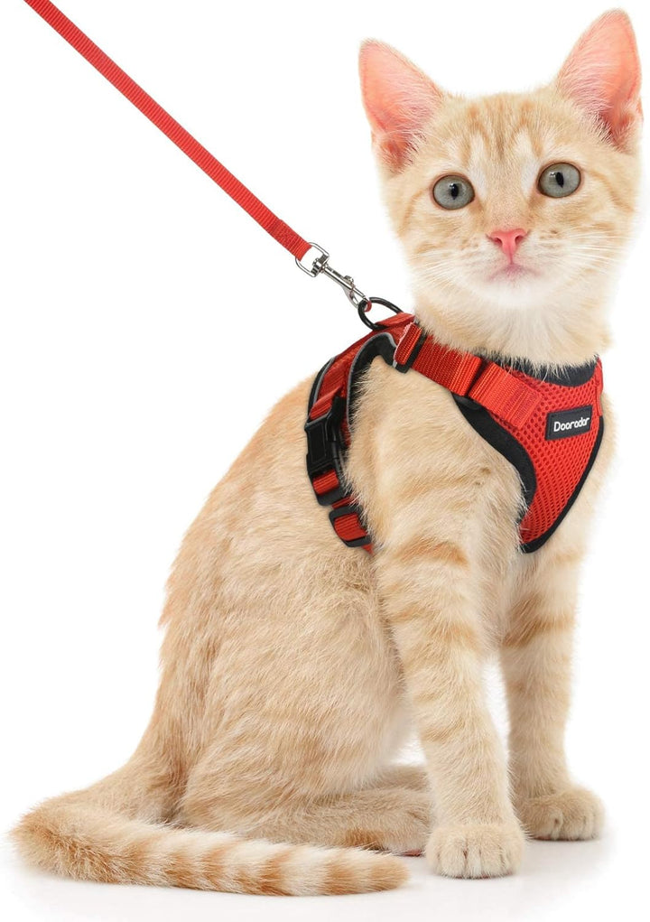 Cat Harness and Leash Set, Escape Proof Safe Adjustable Kitten Vest Harnesses for Walking, Easy Control Soft Breathable Mesh Jacket with Reflective Strips for Cats, Pink, XS
