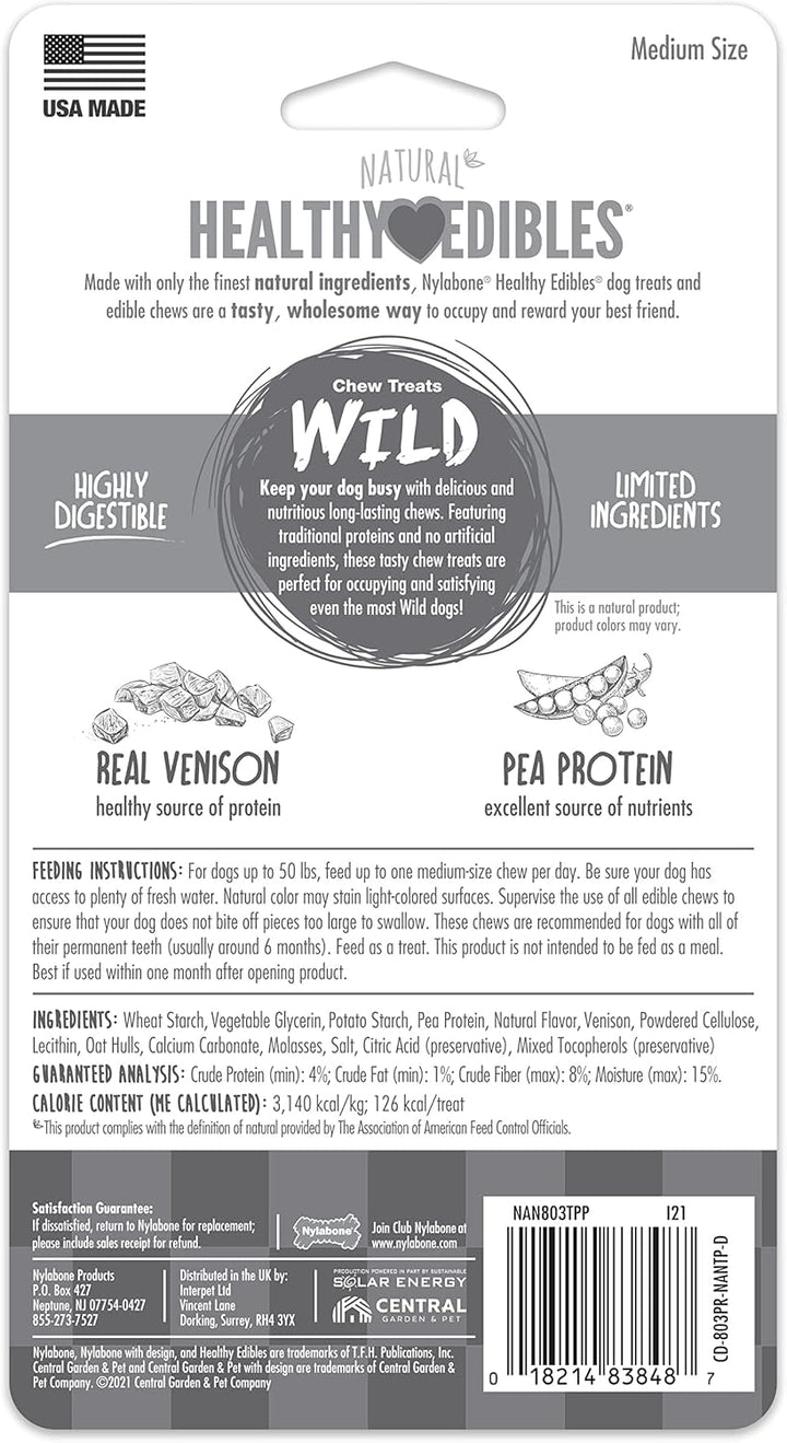 Healthy Edibles WILD Natural Dog Chew Treats for Large Dogs, Long Lasting Dog Healthy Chew Antler Bone Made in USA, Venison Flavor, for Dogs up to 50 Lbs. (2 Count)