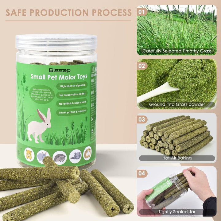 Timothy Hay Sticks for Rabbits 38PCS, Natural Timothy Grass Molar Teeth Stick Chew Toys for Bunnies Chinchillas Guinea Pigs Hamsters and Other Small Animals Treats