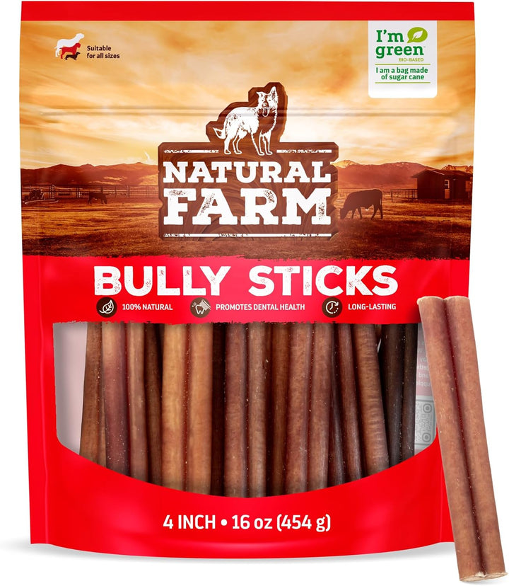 Odor-Free Bully Sticks (6 Inch, 25 Pack), 1.3 Lb. Bag, Fully Digestible 100% Beef Pizzle Chews, Grass-Fed, Non-Gmo, Grain-Free, Natural Long-Lasting Chews for Small & Large Dogs