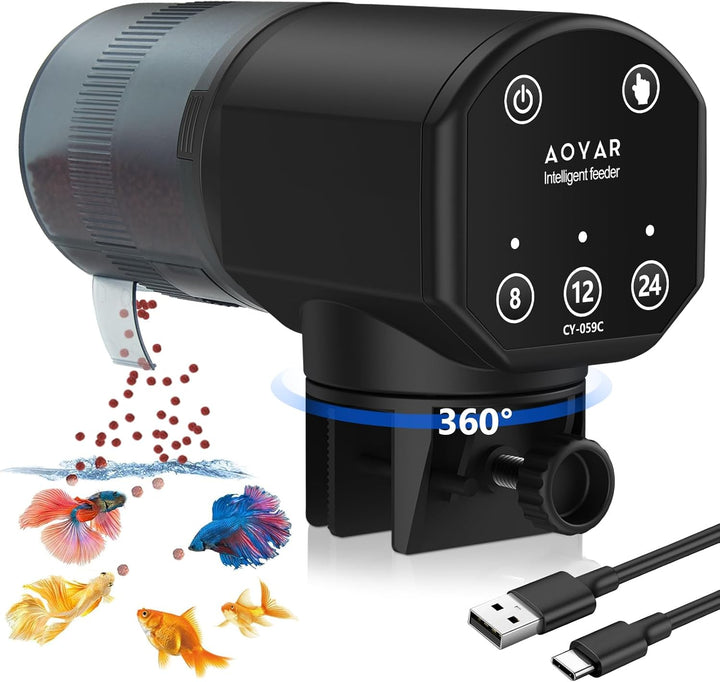 Automatic Fish Feeder Dispenser for Aquarium: 200Ml Large Capacity Auto Feeders for Small Tank Turtle Betta Koi - Battery Food Feeding Timer for Flakes Pellet Vacation Weekend Day