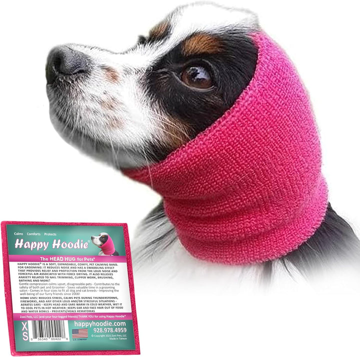 Happy Hoodie the Original Dog & Cat Calming Band - American Brand - Anxiety Relief/Noise Protection-Grooming-Thunder-Fireworks (Large, Blue) - since 2008