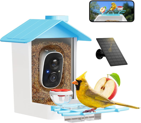 Smart Bird Feeder with Camera - Solar Powered Birdfeeder Cam 2K HD AI Smart Identify Bird Species, Instant Arrival Alerts，Auto Record Birdvideo, Two-Way Audio, Gift for Birds Lover